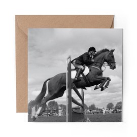 1 x Greeting Card BW - Chestnut Horse Jumping - Blank Birthday Celebration Anniversary #38824