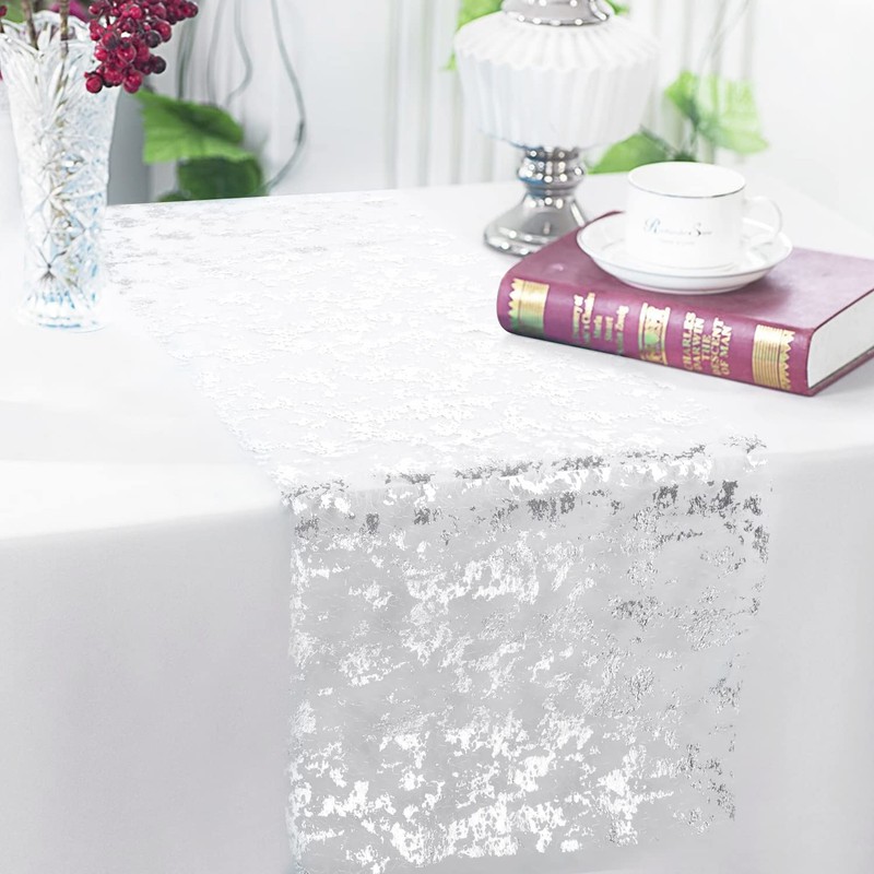 Fowecelt Table Runner Silver Glitter - Table Cloth Table Cover