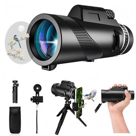 RYEWGRV Telescopio Monocular, 80 x 100 HD Monocular Telescopio Portatil, con Soporte Teléfono Inteligente y Trípode, Impermeable a Prueba Golpes para la Observación de Aves, Partidos de Fútbol