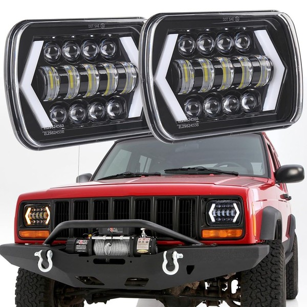 HMCYCI Pair H6054 5x7 7X6 LED Headlights Sealed High/Low DRL