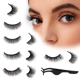 Reusable False Eyelashes Natural Look, Self Sticking No Glue Lashes for Women, Self Adhesive Eyelashes 5 Pairs, Classic Lashes Mixed