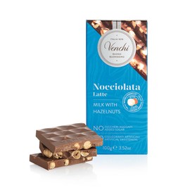 Venchi - NO Added Sugar Milk Hazelnut Bar, 3.52 oz - NO Artificial Sweeteners - With Whole Piedmont Hazelnuts - Gluten Free