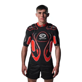 Optimum Inferno Rugby Shoulder Pads – Rugby Approved Protective Top for Adults & Kids, Lightweight EVA Padding, Unisex Fit, Breathable Lycra Construction - Black/Red, Small