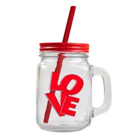 Widdle Gifts Valentines Mason Glass Jar Handle and Straw - Love 5611