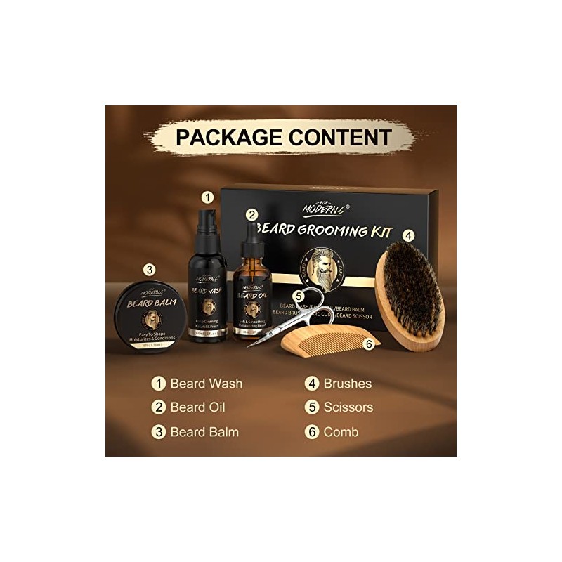 POP MODERN.C Beard Growth Kit Beard Grooming Kit 6pcs Beard