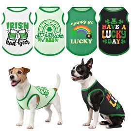 LyssKMK 4 Pack St. Patrick's Day Dog Shirts Shamrock Rainbow Bridge Tank Tops for Small Medium Dogs Lucky Green Beer Pattern Sleeveless Vests for Cats Puppies XXL