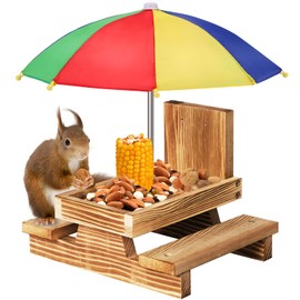 Gnodary Squirrel Feeder with Umbrella, Squirrel Feeders for Outside, Squirrel Picnic Table Feeder - Chipmunk Feeder Hold Corn, Corn Cob, Peanuts Style2 (Multiple Color)
