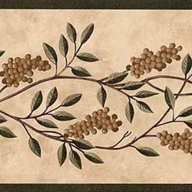 CONCORD WALLCOVERINGS ™ Wallpaper Border Vintage Pattern Wild Berries Twigs Vine for Kitchen Cottage, Beige Brown, 15 ft by 5 in GG54182B