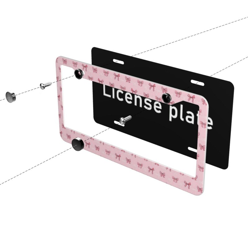 Pink Bow License Plate Frame 2 Pack, Universal Aluminum License