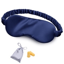 Silk Sleep Mask Eye Mask Blindfold with Double Layer Silk Filling and Elastic Strap for Full Night's Sleep, Travel and Nap, Soft Eye Cover Eyeshade with Luxury Bag and Ear Plugs by OLESILK (Navy Blue)