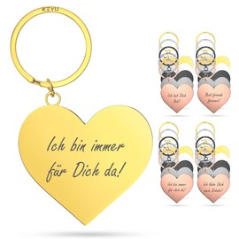 KEYU Keyring with Heart, ‘Love’ Key Fob, ‘I love you’, Girlfriend (German language), Metal