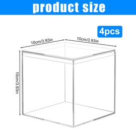 HOMURY Acrylic Box with Lid Storage Box: Pack of 4 Box Organiser Transparent, Square Acrylic Box for Jewellery, Display Case, Storage and Candy Packaging, 10 x 10 x 10 cm