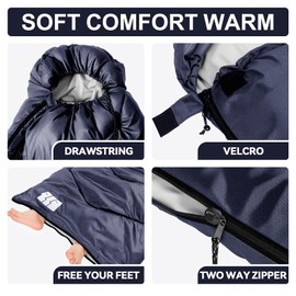 Sleeping Bags for Adults Cold Weather, Waterproof, Lightweight Backpacking Camping 3 Seasons Sleeping Bag with Compression Sack Camping Essentials Gear for Hiking