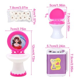 XPEX Dollhouse Bathroom Dolls Toilet Mini Dollhouse Toilet Model Miniature Dollhouse Accessories Birthday Gifts for Children Includes Mini Washing Machine Sink and Toilet