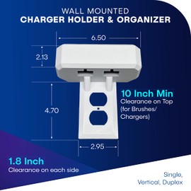 HOYT DESIGN Electric Toothbrush Holder, Wall Mount, Compatible with Oral-B, Holds 2 Chargers, Mounts on Single Duplex Outlet ONLY. (Charger/Brushes NOT Included), White, OB2C-DSSV