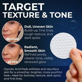 Glycolic Acid Pads - Resurfacing Pads for Face 20% - Exfoliating Peel Pad for Body and Dark Spots - Fine Lines and Wrinkles - 60 Count