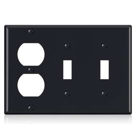 ELEGRP 3-Gang 1-Duplex Receptacle Outlet Combination 2-Toggle Light Switch Wall Plate Cover, Standard Size Unbreakable Thermoplastic Faceplate Cover, UL Listed (1 Pack, Glossy Black)