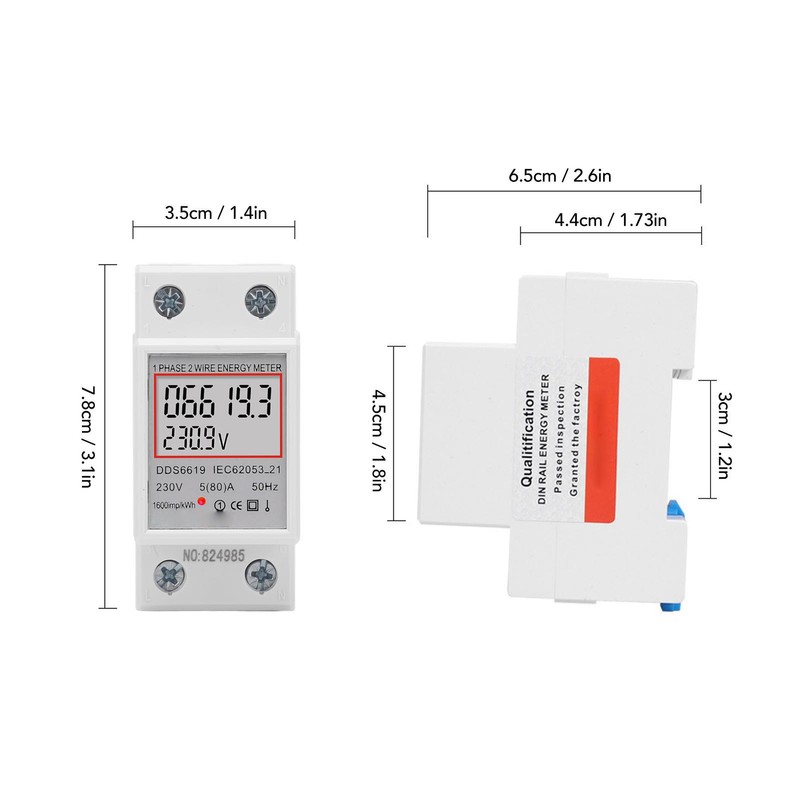 LCD Digital Electricity Meter Single Phase 2 Pin DIN Rail