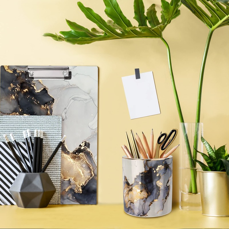 WAVEYU Marble Pencil Holder, Durable Ceramic Desk Organizer Office Supplies,Desktop