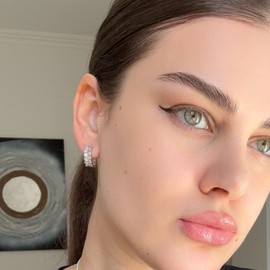 Milan Chiva 14K Gold Small Plated CZ Hoop Earrings for Women, Clean White Lightweight Chunky Cubic Zirconia Crystal Hoops Sparkle Huggie Dainty Hypoallergenic Trendy Earrings for Women Fashion Jewelry MCE-1057BG