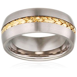 Theia Titanium with 9ct Yellow Gold Twisted Inlay Flat Court Shape 8mm Ring - Size P