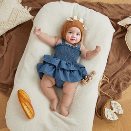 Baby Girl Denim Rompers Sleeveless Suspender Pleated Ruffle Hem Bottom Snap Jumpsuits Dress Clothes 12-18 Months