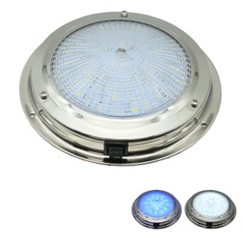 SMIXCTEK Marine Boat Dome Light, Dual Color 5.5" 12V LED Interior Cabin Lights with Toggle Switch, Stainless Steel Surface Mount (White|Blue)