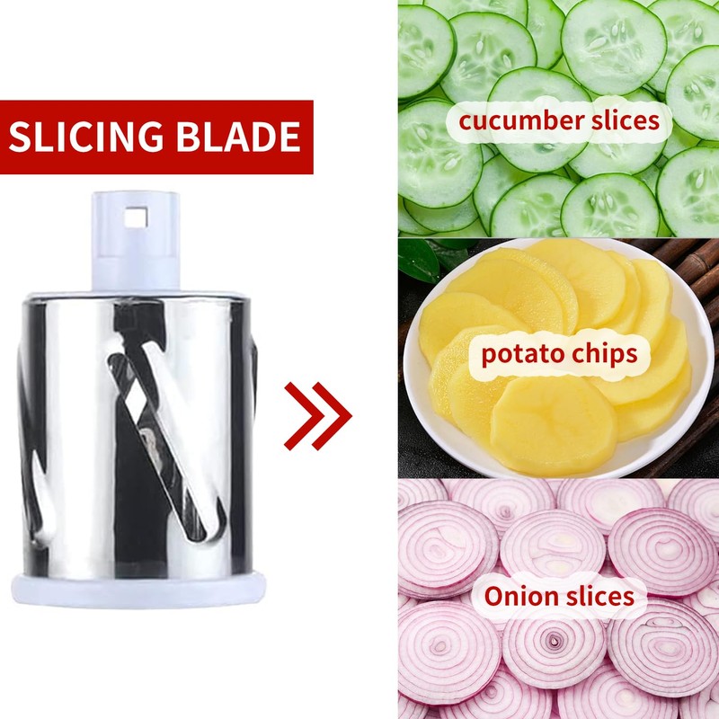 Rotary Cheese Grater - Vegetable Slicer with 3 Interchangeable Stainless