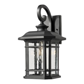 ALLGOT Exterior Wall Sconce, Outdoor Waterproof Wall Mount Light Fixture, Anti-Rust Matte Black Finish Outdoor Lighting Fixture with Seeded Glass Lampshade (Black, 12.48 Inch Height)