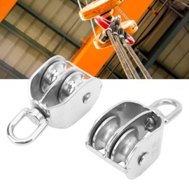 Double Pulley Block, 2PCS Double Pulley Block M32 Roller Wheel Stainless Steel 360 Degree Rotation Pulley Large Load Capacity Quiet Snatch Rigging Blocks Exercise for Cable Lifting