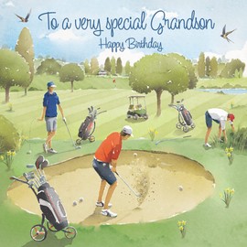Hunts England - Grandson Golfing Birthday Card - Golf Birthday - Milo's Gallery - Fun Card - Golfers Birthday Card For Grandson - Grandson Birthday Card - For Boys Or Men - Funny Card