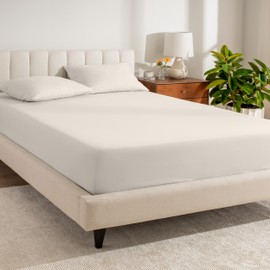 Bare Home 100% Organic Cotton Full Fitted Sheet - Crisp Percale Weave - Lightweight & Breathable - Deep Pocket Fitted Sheet (Full, French Beige)