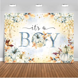 Mocsicka Pumpkin Boy Baby Shower Backdrop Fall Autumn It's a Boy Baby Shower Party Decorations Supplies Blue Pumpkin Baby Shower Party Banner Photo Studio Props (7x5ft)