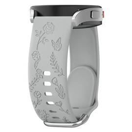 AK Flower Engraved Band for Garmin Vivoactive 5 / Vivoactive 3 Watch Band, Venu 2 Plus / Sq / Venu Watch Bands Women Men, Soft Replacement Strap for Garmin Vivomove Sport, Vivoactive 3 Music, Forerunner 645 / 245 Music (Gray)