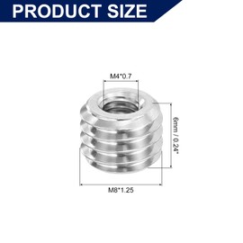 sourcing map Thread Adapter Sleeve Reducing Nut, 10 Pcs M8x1.25 Male to M4x0.7 Female Stainless Steel Nut Screw Reducer Conversion Fasteners, Threaded Insert Repair Sleeve Reducer Nut, Silver