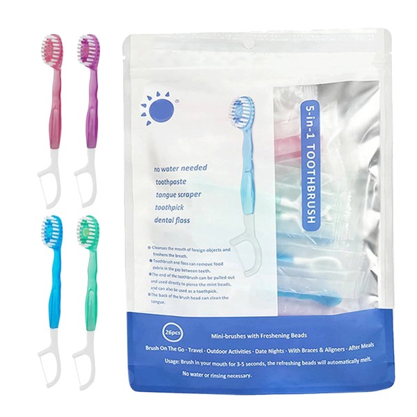 unbranded 26 Piece 5-in-1 Mini Toothbrush + Dental Floss Pre-Pasted