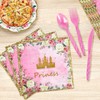168 Pieces Pink Princess Disposable Party Dinnerware - Princess Paper