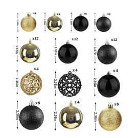 NJN 100Pcs Christmas Ball Ornament Set, Black Gold Ornaments for Xmas Tree Decor Plastic Shatterproof Decorative Hanging Baubles for Holiday Party Wedding Tree Decoration
