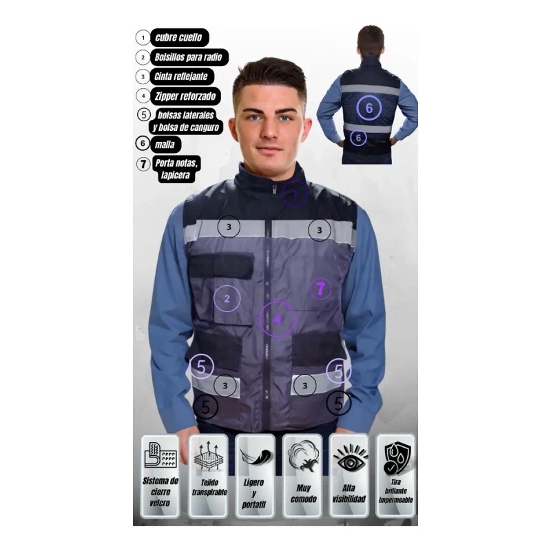 Chaleco Ejecutivo Reflejante Seguridad Industrial Ligero
