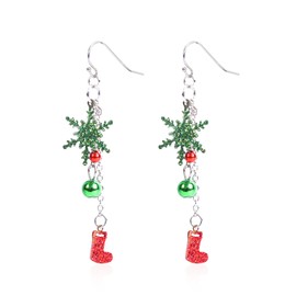 GBAHFY Snowflake Tassel Chain Drop Dangle Boot Stud Earring for Women S925 Sterling Silver Crystal Jewerly Cute Dainty Christmas Gifts (Green)