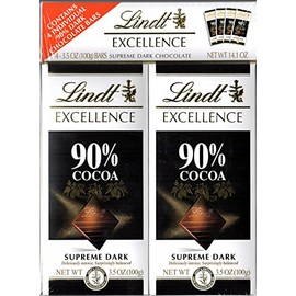 Lindt Excellence bar, 90% Cocoa Supreme Dark Chocolate, Gluten Free, Great for Holiday Gifting, 3.5 Oz, 4Count