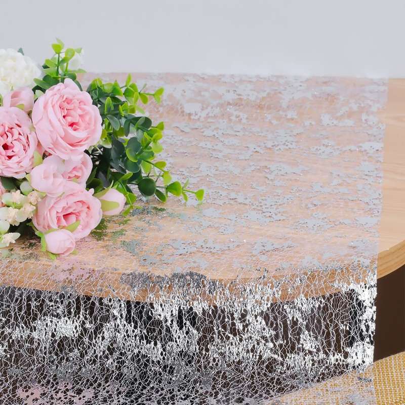 Fowecelt Table Runner Silver Glitter - Table Cloth Table Cover