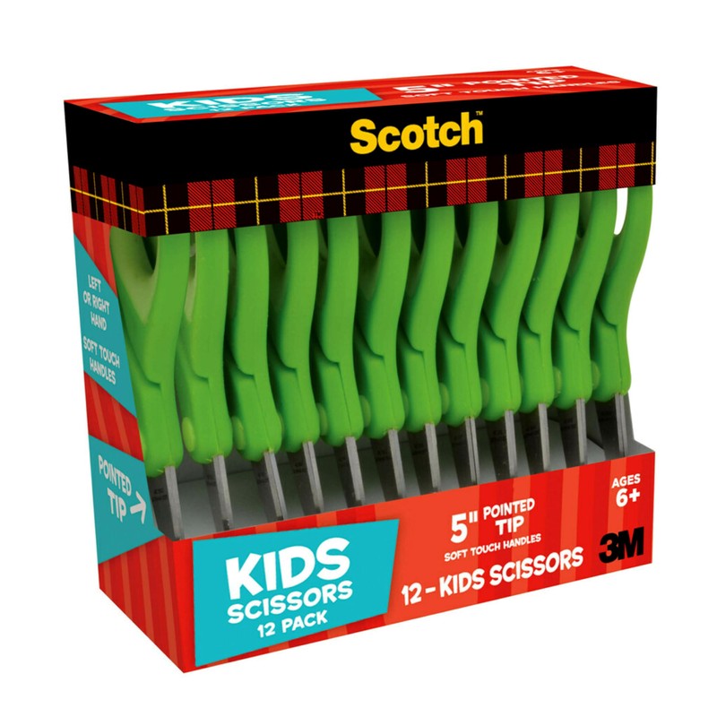 Scotch 5" Soft Touch Pointed Tip Kids Scissors, 12 Count