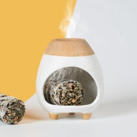 Handcrafted Ceramic Palo Santo Holder Burner and Ash Catcher for Incense Sticks,Sage and Cone Holder Bundles-Meditation Accessories,Smudge Bowl，Home Decor (White Yellow)