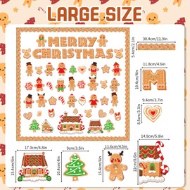 Christmas Gingerbread Bulletin Board Decoration Set,Christmas Winter Gingerbread Man Pattern Cutouts for Christmas Party Class School Home Window Wall Blackboard Decor.