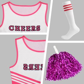 Disfraz de animadora para niñas, traje de animadora para niños, vestido con pompones para Halloween de 3 a 12 años (rosa, L)