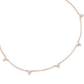 Sterling Silver Triple Cubic Zircon Stones Cluster Choker Chain Necklace 14-16 Inch, 14K Rose Gold Finish