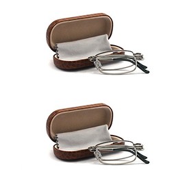 2 Packs Metal Folding Reading Glasses with Case Slim Stylish Compact Folding Reading Glasses in Hard Case