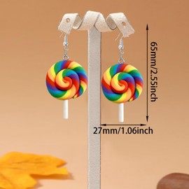 Sweet Cute Funny Simulation Lollipop Resin Dangle Drop Earrings Creative Colorful Twisted Candy Food Dangle Drop Earrings for Women Teens Jewelry Gifts (Color-4)