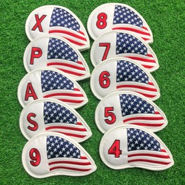 Golf Iron Head Covers Set | 10X Golf Head Covers For Driver & Fairway Woods - US Stars Stripes Flag Pattern Design Iron Covers For Golf Clubs, Golf Iron Club Cover, Designed To Fit All Woods And Drive